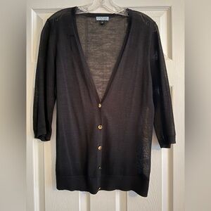 Cynthia Rowley Black 3/4 Sheer V-neck Cardigan Large